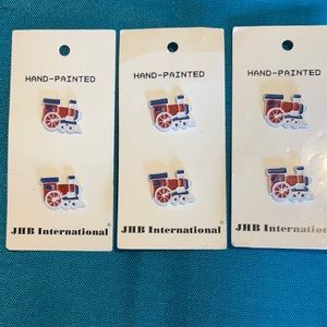 6 Vintage New Hand Painted Metal Train Buttons.